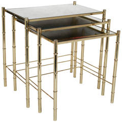 Set of Three Elegant Brass Nesting Tables in the Manner of Maison Baguès