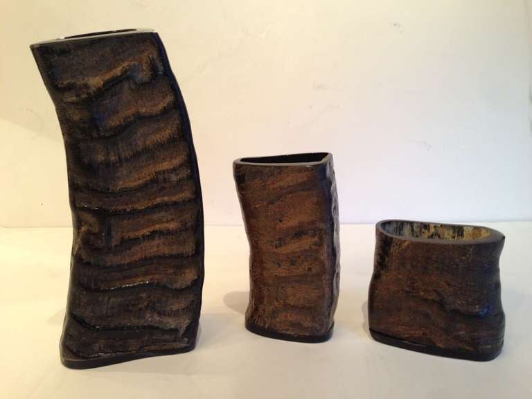 Set of Three Vintage Water Buffalo Horn Desk Accessories In Excellent Condition In Fort Lauderdale, FL