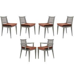 Set of Ten Grey Cerused Wood Dining Chairs Designed by Edward Wormley for Dunbar