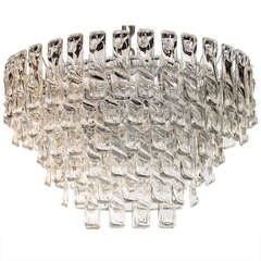 Large Oval Six Tier Chandelier with Crystal Prisms Designed by Venini