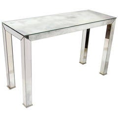 Hollywood Regency Smoked Mirrored Console Table