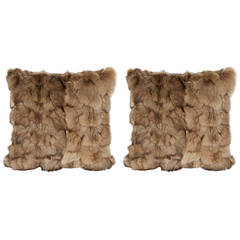 Luxury Fox Fur Throw Pillows in Taupe