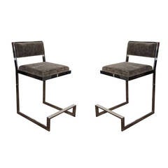 Pair of Vintage Luxe Bar Stools by Milo Baughman