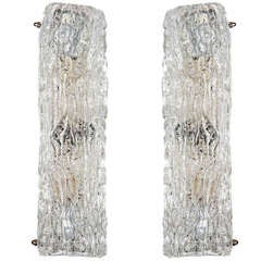 Vintage Pair of Textured Ice Glass Vanity Sconces Designed by Kalmar