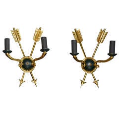 Pair of Empire Style Bronze Sconces with Double Arrow Design