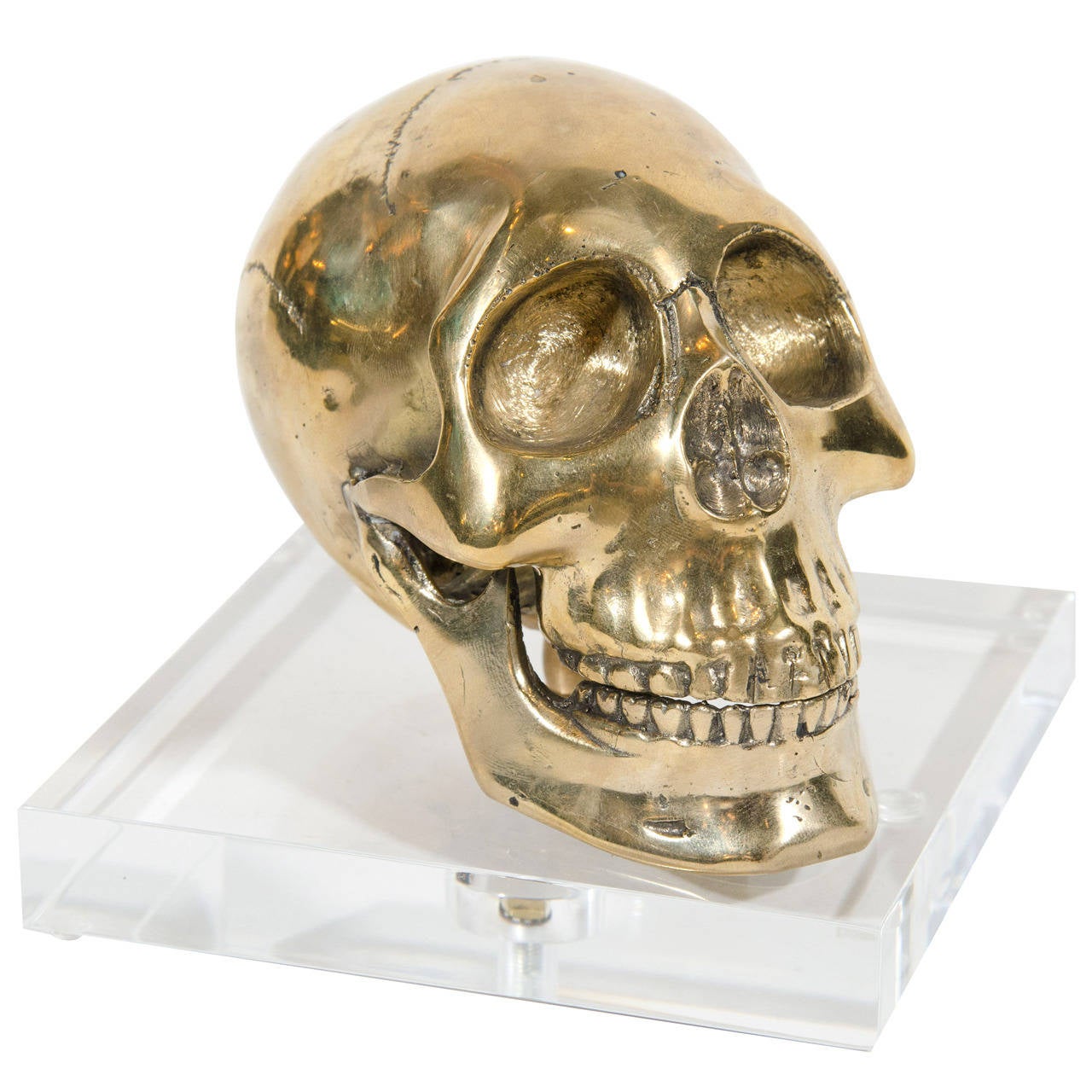 Large Hand-Forged Brass Skull Bookend