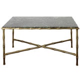 Elegant Bronze Cocktail Table with Bamboo Design and Exotic Marble Top