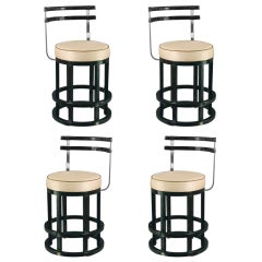 Four Art Deco Black Lacquered & Chrome Bar Stools, Chair Height