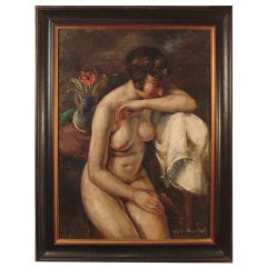 French Art Deco Oil Painting of a Nude Model, by Rbt Bouchet, 1925