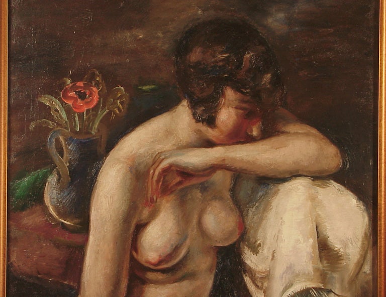 French Art Deco Oil Painting of a Nude Model, by Rbt Bouchet, 1925 In Excellent Condition For Sale In San Francisco, CA