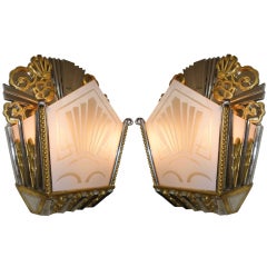 Dramatic Pair of Art Deco Sconces by NYC's Edward Caldwell & Co.