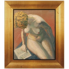 French Art Deco Oil Painting, Nude by J.B. Houel