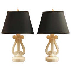 Pair of Opalescent Glass Art Deco Table Lamps with Custom Shades