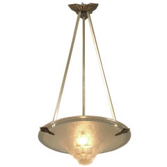 French Art Deco Lighting Bowl with Exceptional Metalwork