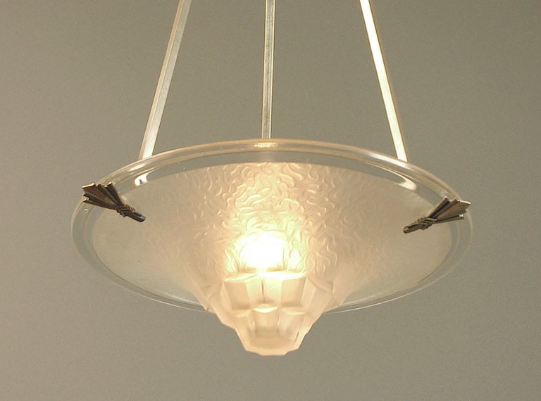 French Art Deco Lighting Bowl with Exceptional Metalwork