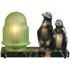 Vintage Monsieur & Madame Penguin, French Art Deco Lamp