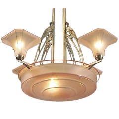 Four French Art Deco Cockatiels "In the Pink" Chandelier