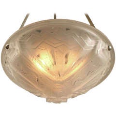 French Art Deco Lighting Bowl by Muller, with Seahorse Design