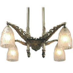 Antique Ornate French Art Deco Chandelier with Lorrain (d'Avesn) Shades
