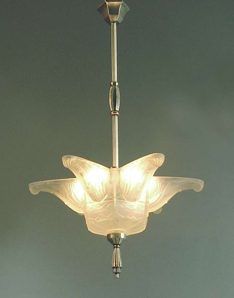 Six-sided French Art Deco Chandelier by Des Hanots