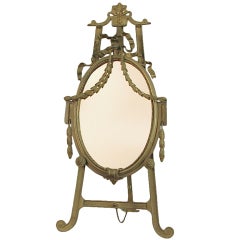 Antique French Art Deco Nouveau Solid Brass Vanity or Table Mirror