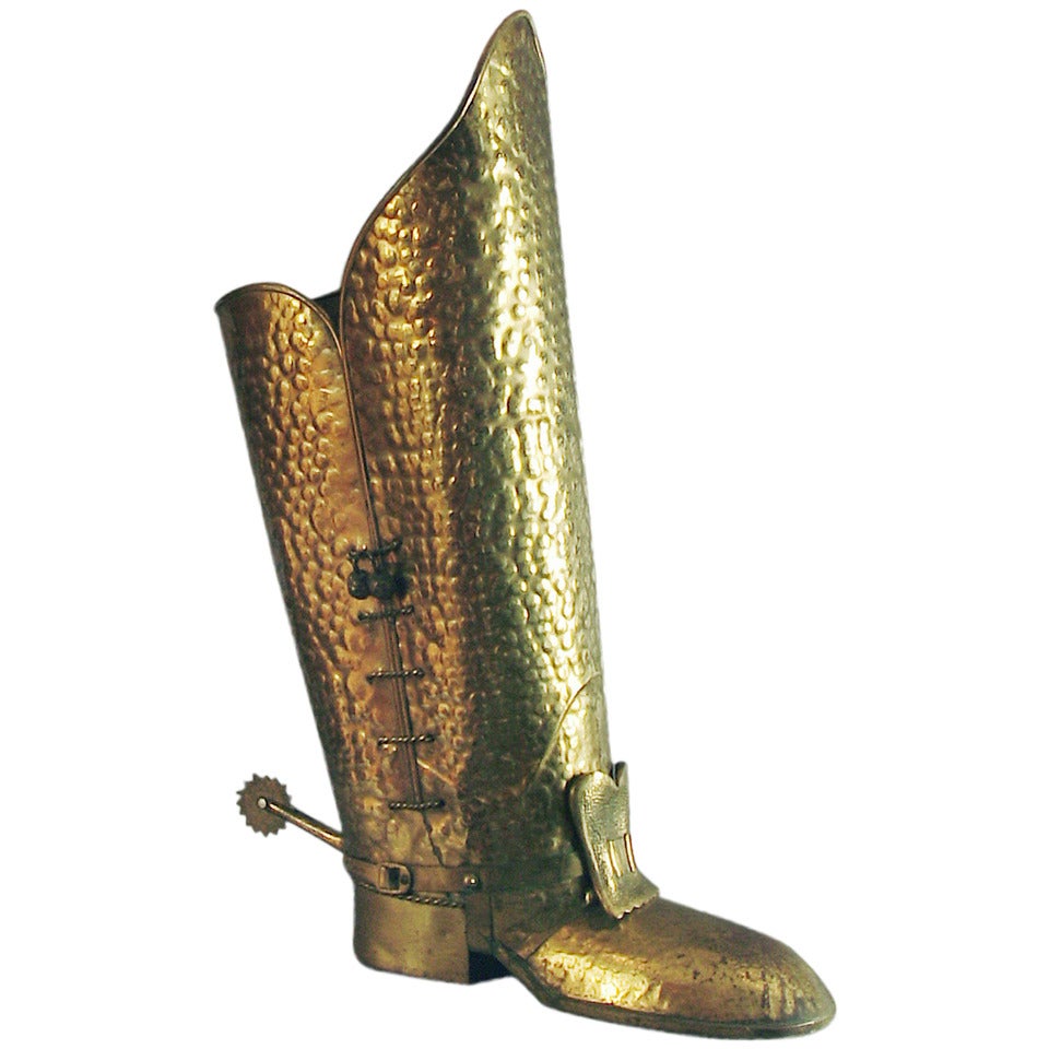Only the French: Cowboy Boot with Spur and Buckle, Solid Brass Umbrella Stand
