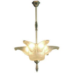 Six-sided French Art Deco Chandelier by Des Hanots