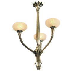 Svelte Ruhlmannesque French Art Deco Chandelier with Schneider Shades