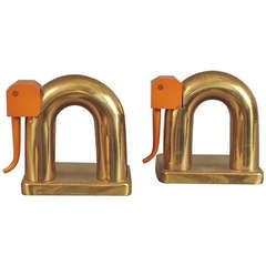 Art Deco Elephant Bakelite & Brass Bookends, Chase by Von Nesson