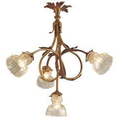 Antique French Art Nouveau Chandelier with Baccarat-type Crystal Shades