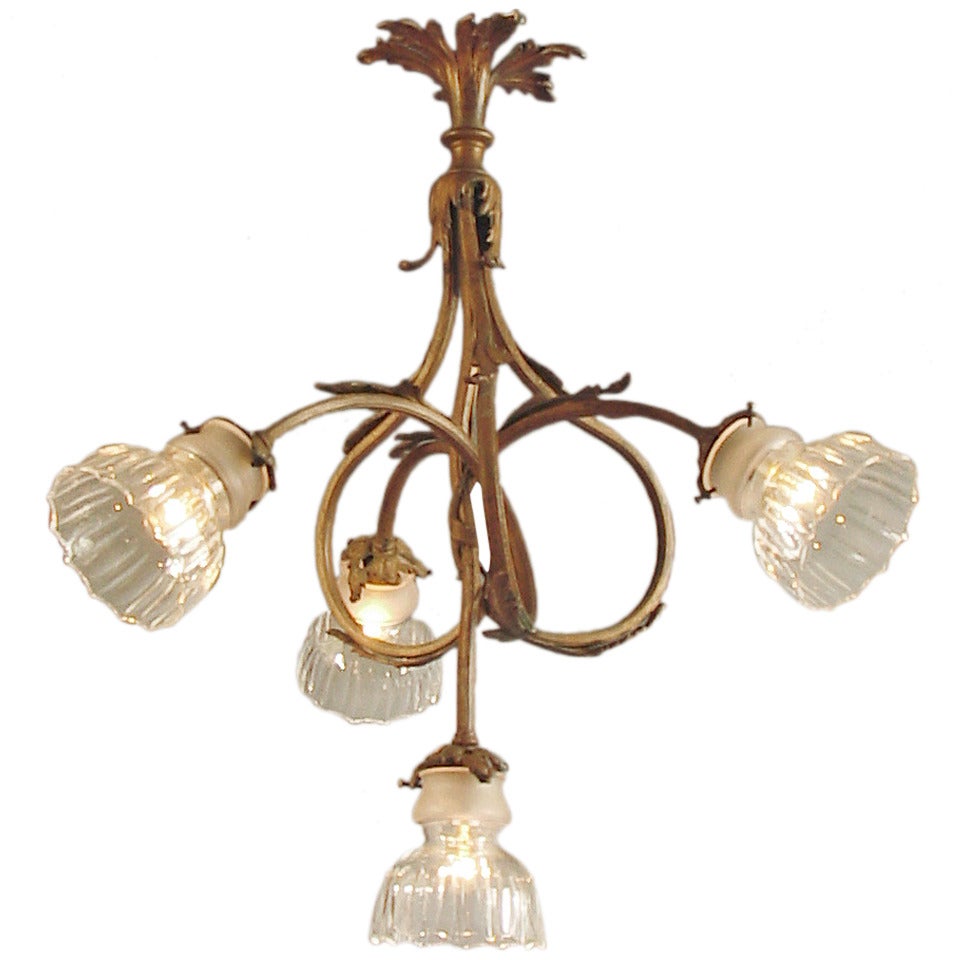 French Art Nouveau Chandelier with Baccarat-type Crystal Shades
