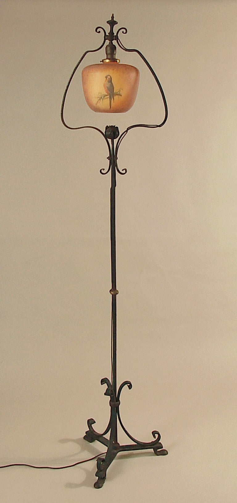 American Wrought Iron Floor Lamp with Harp and Parrot Shade