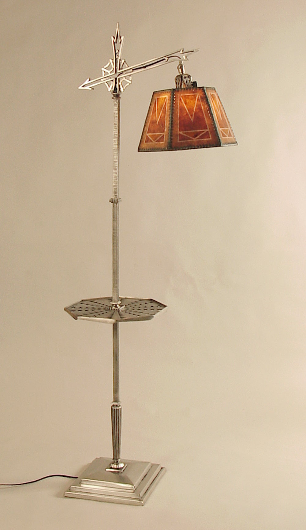 American Art Deco Mica Shade Floor Lamp (Nickel) with Tray