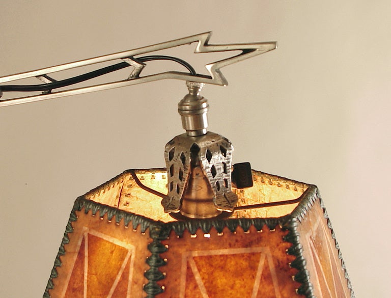 20th Century American Art Deco Mica Shade Floor Lamp (Nickel) with Tray