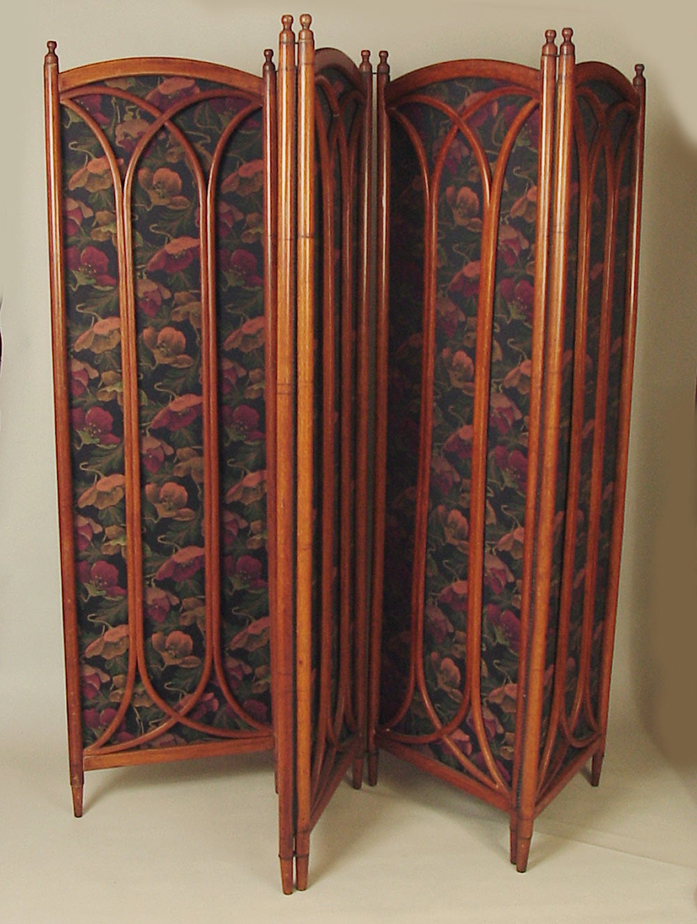 Five-Panel Thonet Folding Quarter-Sawn Oak Screen Nouveau Fabric