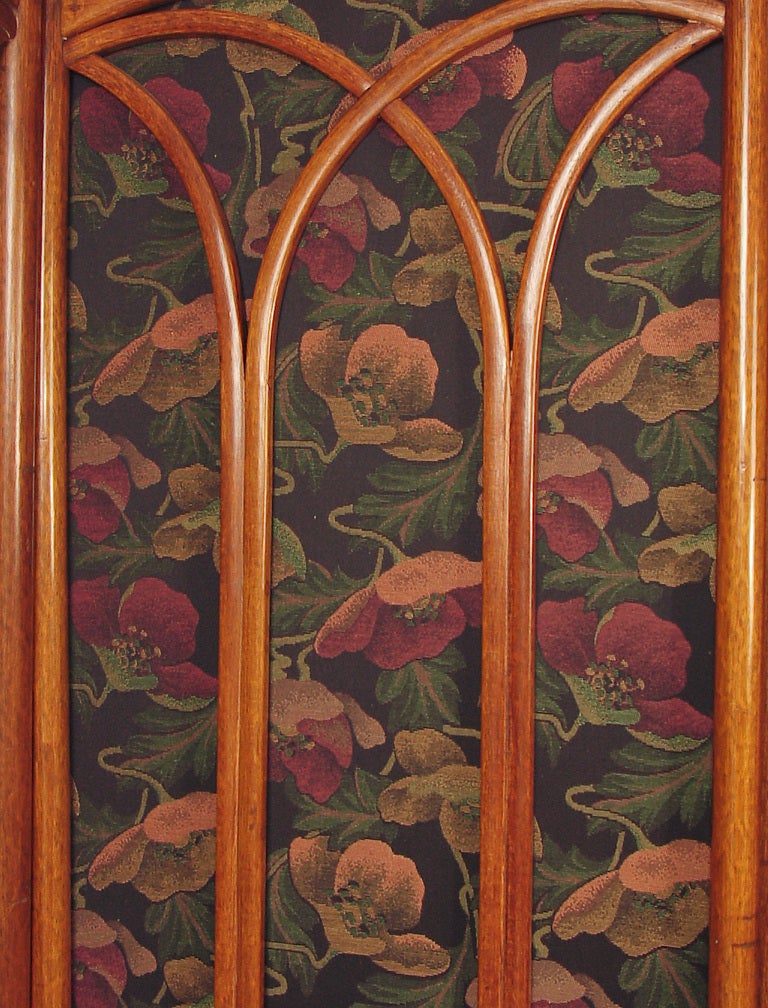 Art Nouveau Five-Panel Thonet Folding Quarter-Sawn Oak Screen Nouveau Fabric