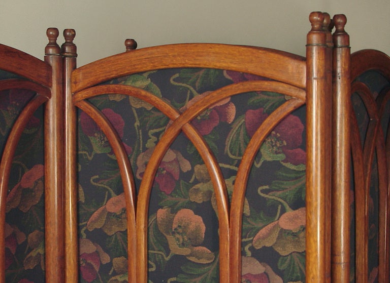 American Five-Panel Thonet Folding Quarter-Sawn Oak Screen Nouveau Fabric