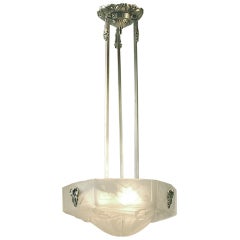 Antique Exceptional French Art Deco Hexagonal Bowl Chandelier by Degue
