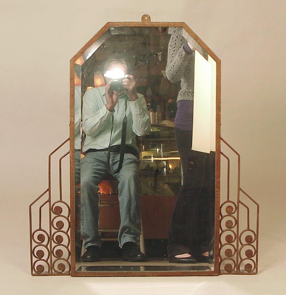 Classic, Large French Art Deco Beveled, Wrought Iron Mirror For Sale