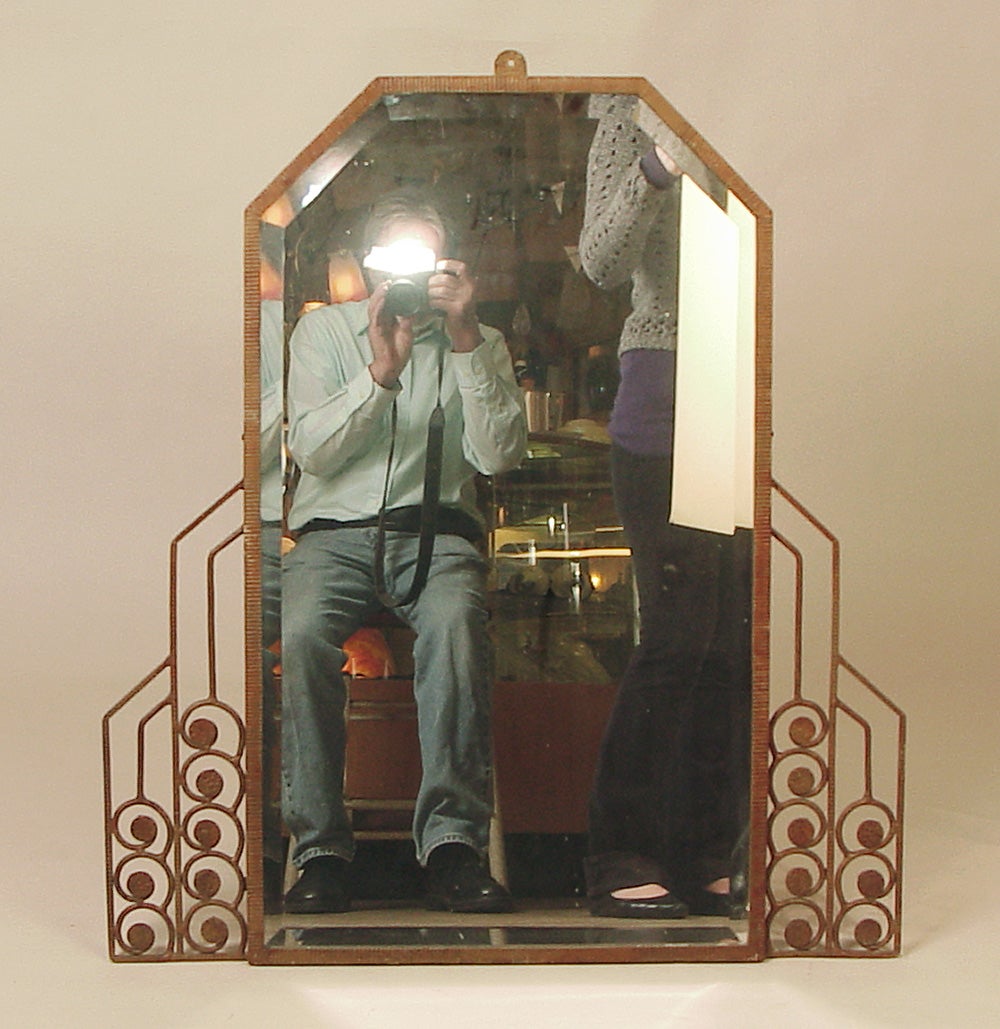Classic, Large French Art Deco Beveled, Wrought Iron Mirror For Sale at