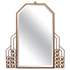 Classic, Large French Art Deco Beveled, Wrought Iron Mirror