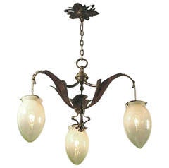 Antique W.A.S. Benson Art Nouveau Chandelier with Multi-colored Opalescent Shades