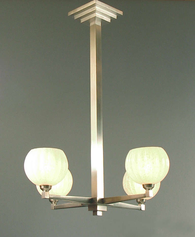 Molded A Spare, French Art Deco/Modernist Lighting Fixture with Glass Ball Shades For Sale