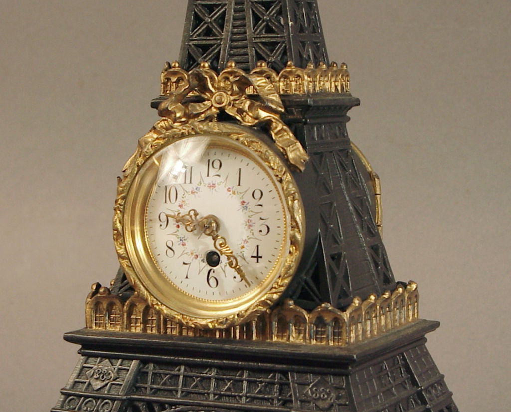 La Tour Eiffel, France's quintessential landmark!  Built in 1889 (see the date near the center of image #5), how much later can this clock have issued forth?  This one's in nearly mint condition, and from the pictures you can see just how skilled