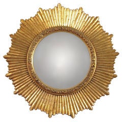French or Italian Sunburst Mirror, Gilded Carved Wood