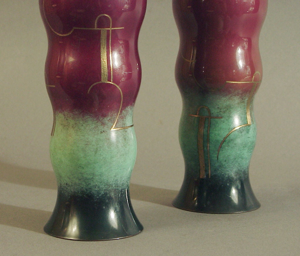 Pair Art Deco/Moderne WMF Patinated Brass Vases