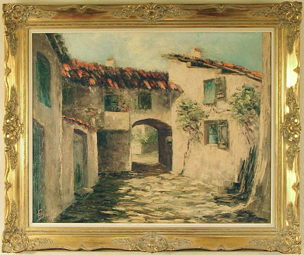 French Oil on Canvas Painting by G. Bailly: Village in Provence For Sale 3