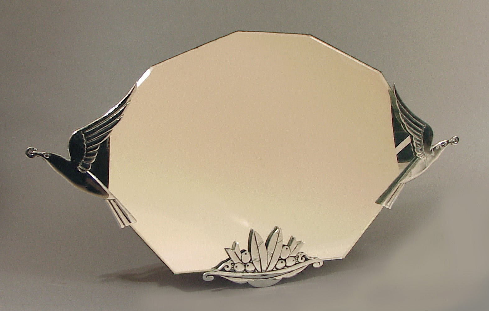 Exceptional Art Deco Wall Mirror with Birds and Stylized Floral Motifs For Sale