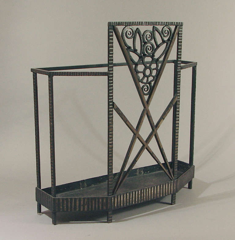 Hand-Crafted French Art Deco Hand-Wrought Iron Umbrella Stand