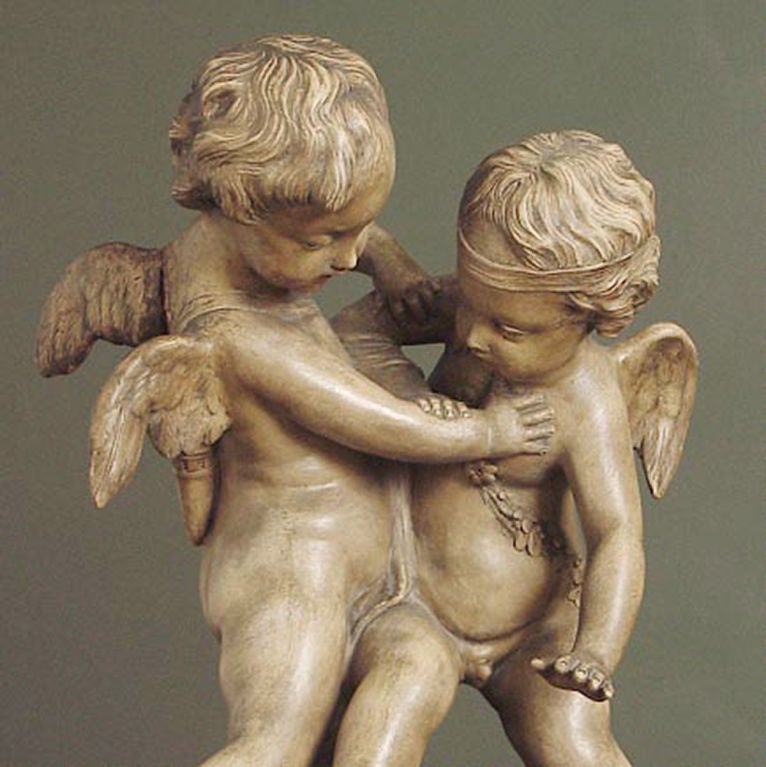 French Terra Cotta Statue of Cupids/Putti Tussling over a Heart For Sale 4